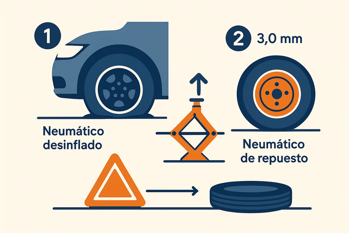 Neumático pinchado: qué hacer paso a paso y cuándo se puede reparar